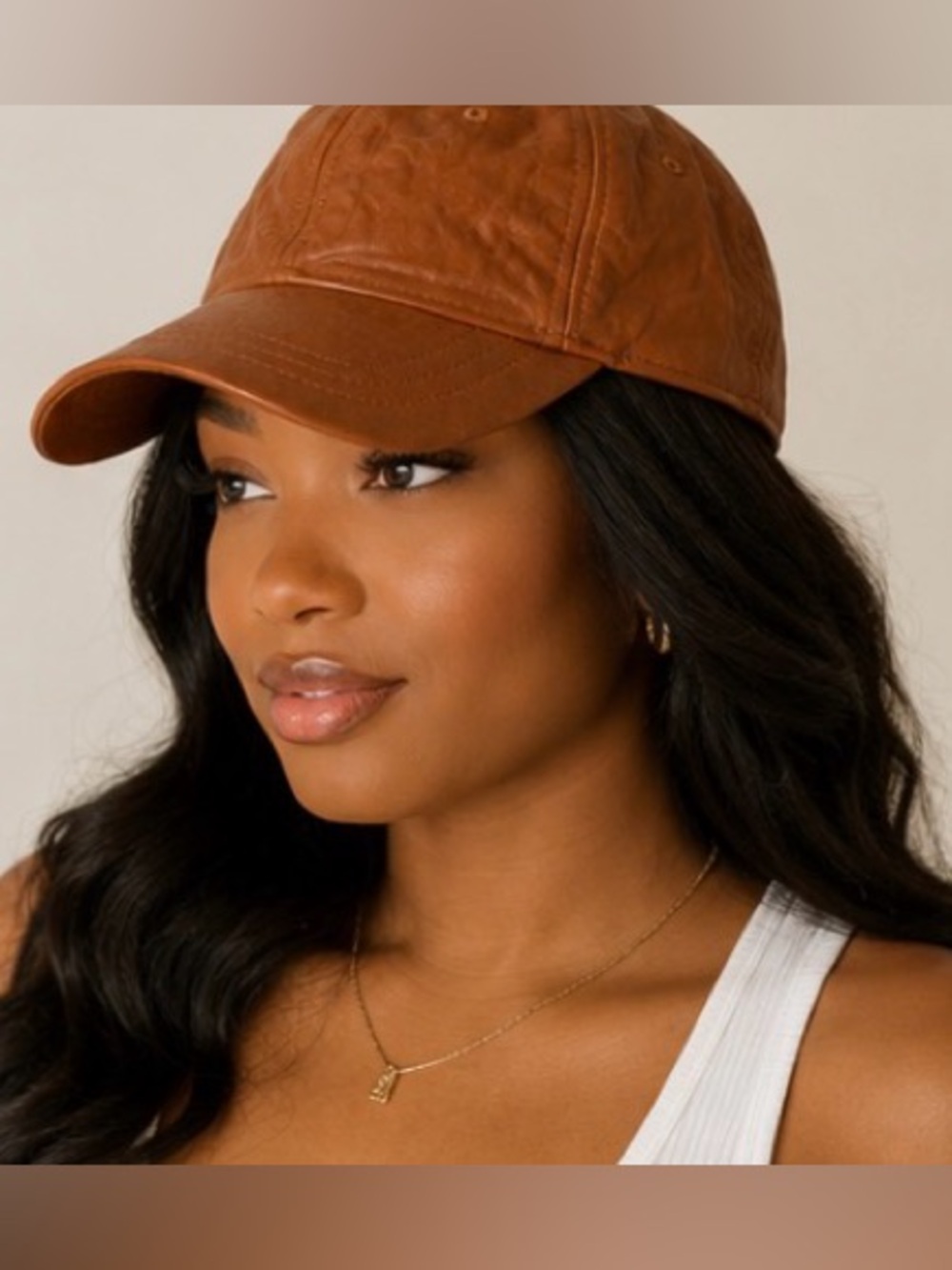A New Day Brown Faux Leather Baseball Cap Adjustable Women’s Dad Hat | One Size